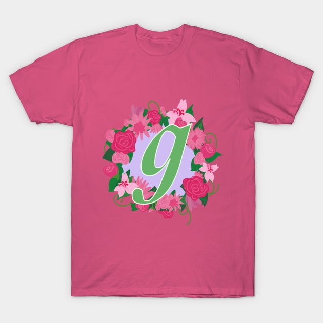 Monogram G, Personalized Floral Initial T-Shirt by Bunniyababa